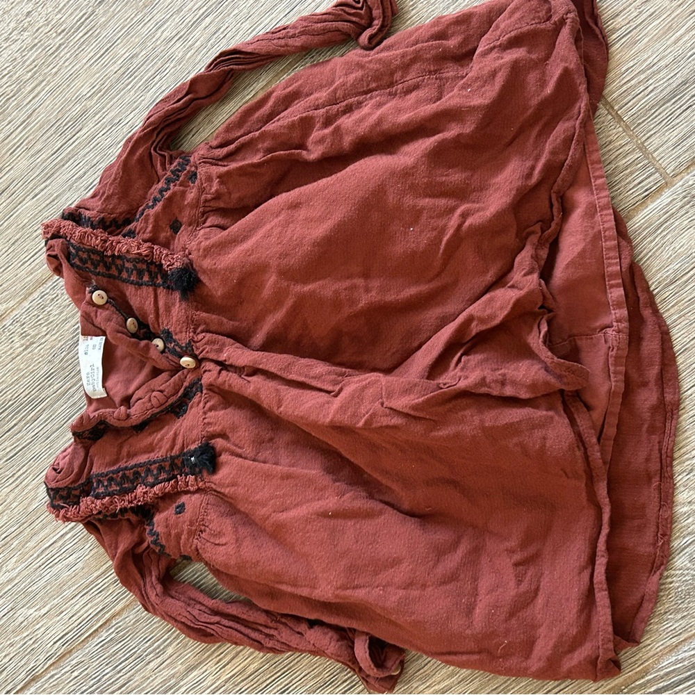 Zara Girls Rust Red Long-Sleeve Tunic Dress with Black Trim